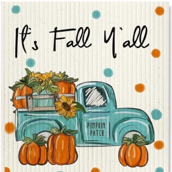 5for$10 Fall Truck Swedish Dishcloths Autumn Absorbent Dish Cloth 7 x 8 Inch - Picture 1 of 10
